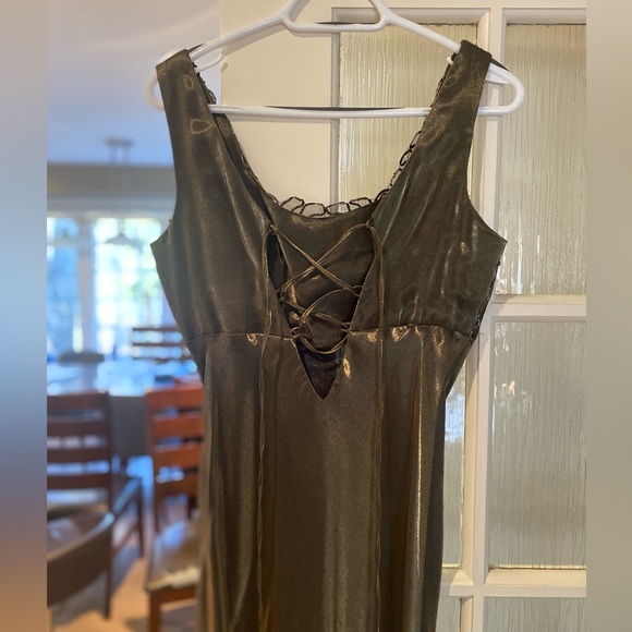 NEW Floor Length Dress Bronze Satin Gold Lace Size 11/12 - Picture 3 of 11